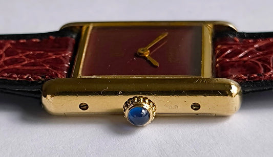 Must de Cartier Tank Burgundy dial 925 silver with 18k gold vermeil