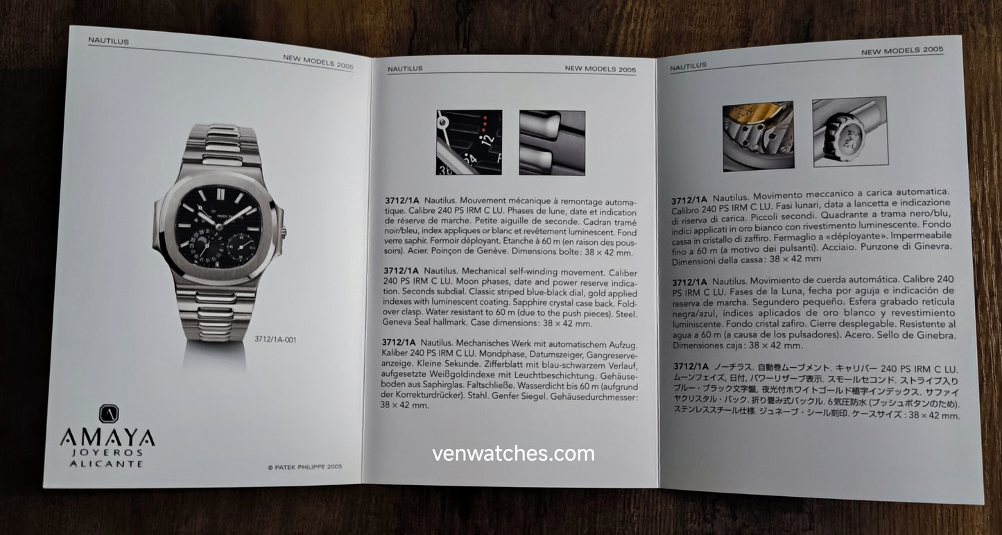 Patek Philippe Nautilus Ref. 3712/1A Original Booklet 2005 - Swiss Documentation