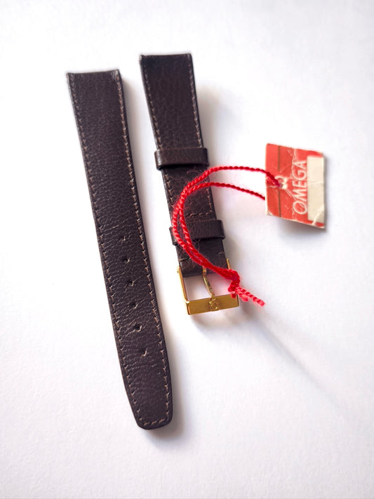 Original Omega Leather Strap – 18mm – Gold Tone Omega Buckle – Swiss Made