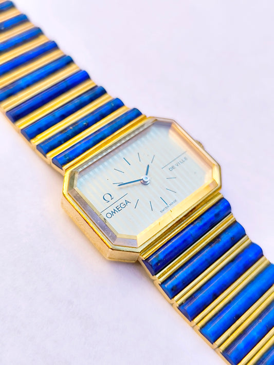 OMEGA 18K Gold Lapis Lazuli Watch 28mm