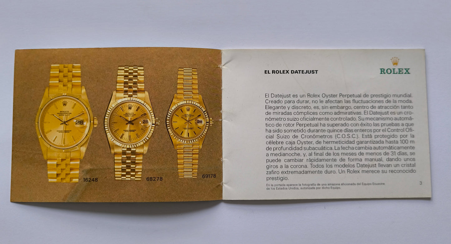 Rolex Datejust booklet 593.54 SP- 5- 8.1989