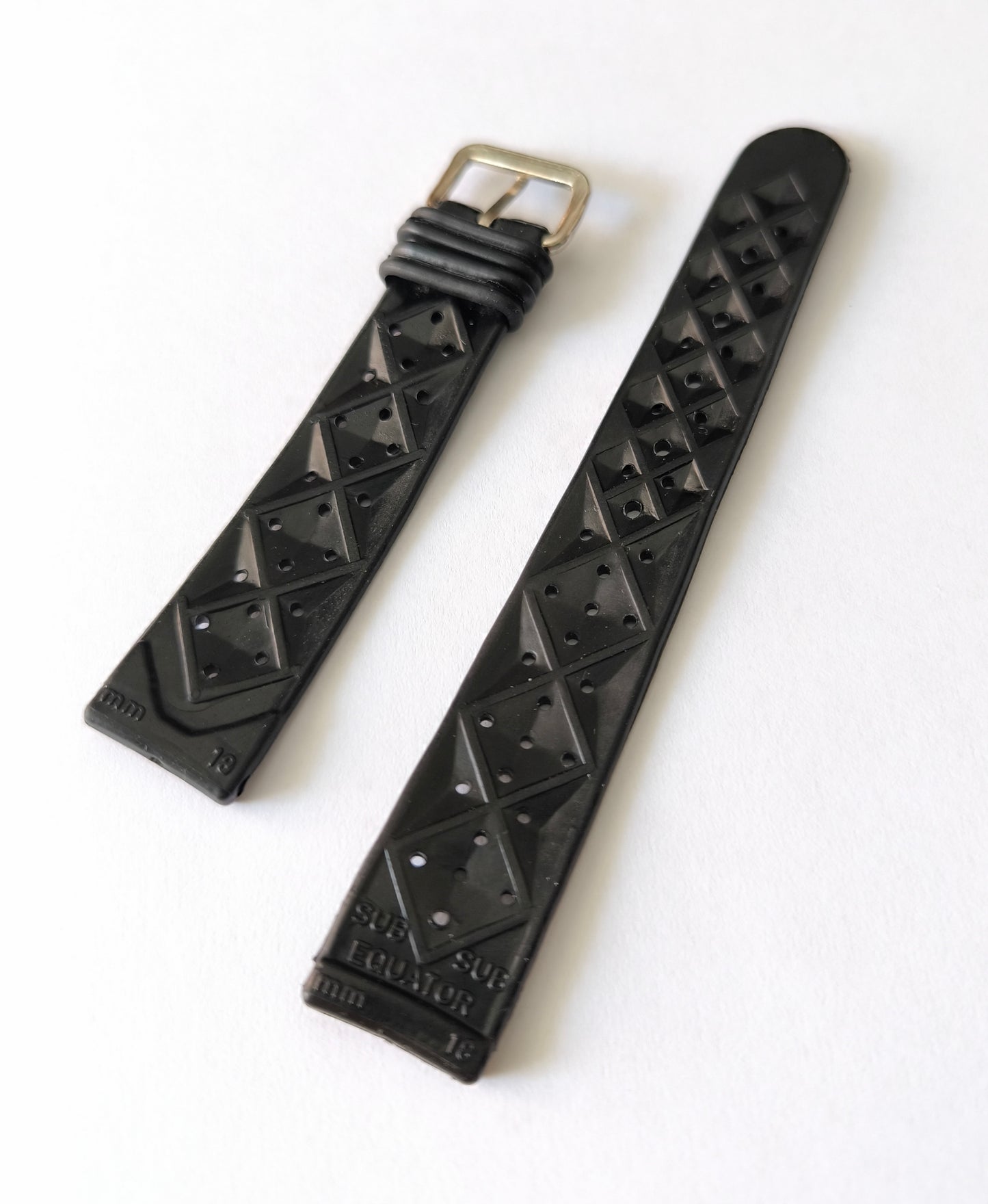 1960-70's SUB EQUATOR 18MM Black Skin Diver Rubber Strap