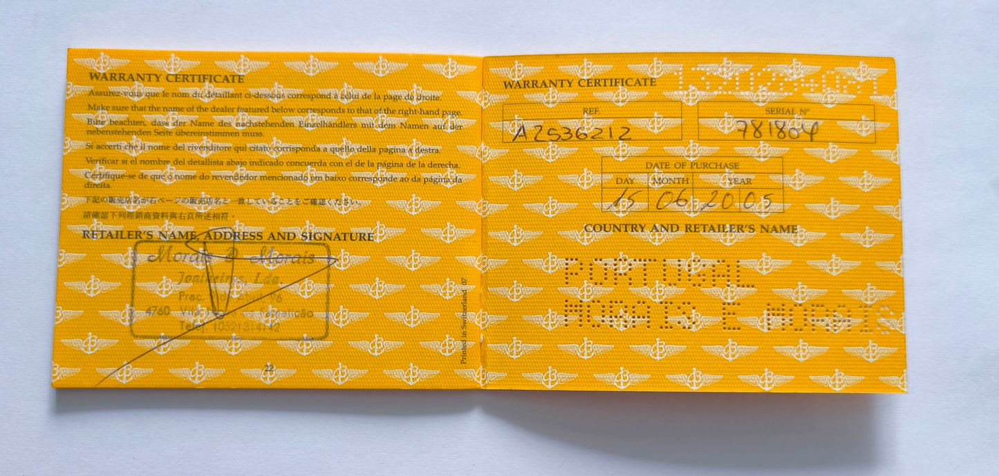 Breitling Watch Guarantee Warranty Certificate Card