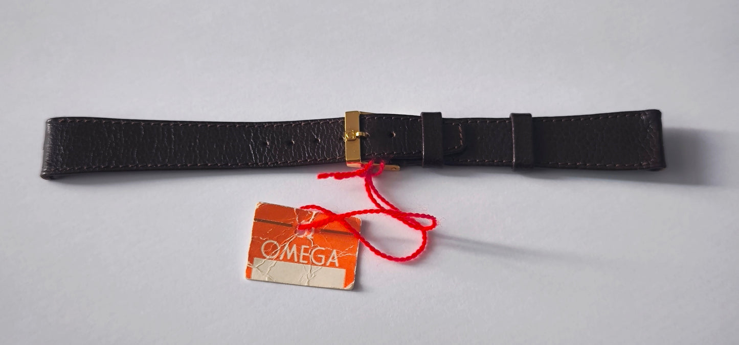 Original Omega Leather Strap – 18mm – Gold Tone Omega Buckle – Swiss Made