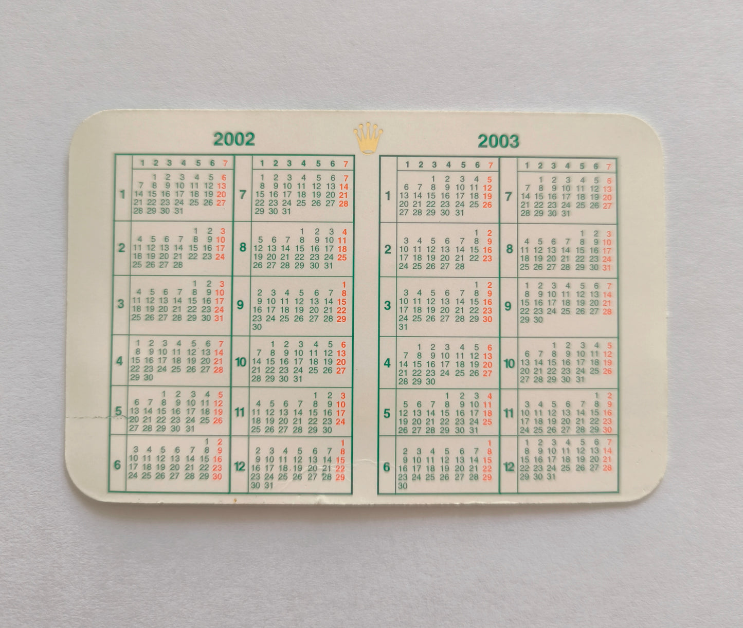 ROLEX CALENDAR CARD 2002- 2003