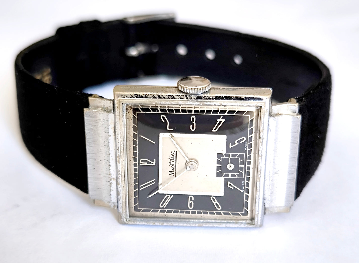 Vintage watch Montilier tank black dial art deco