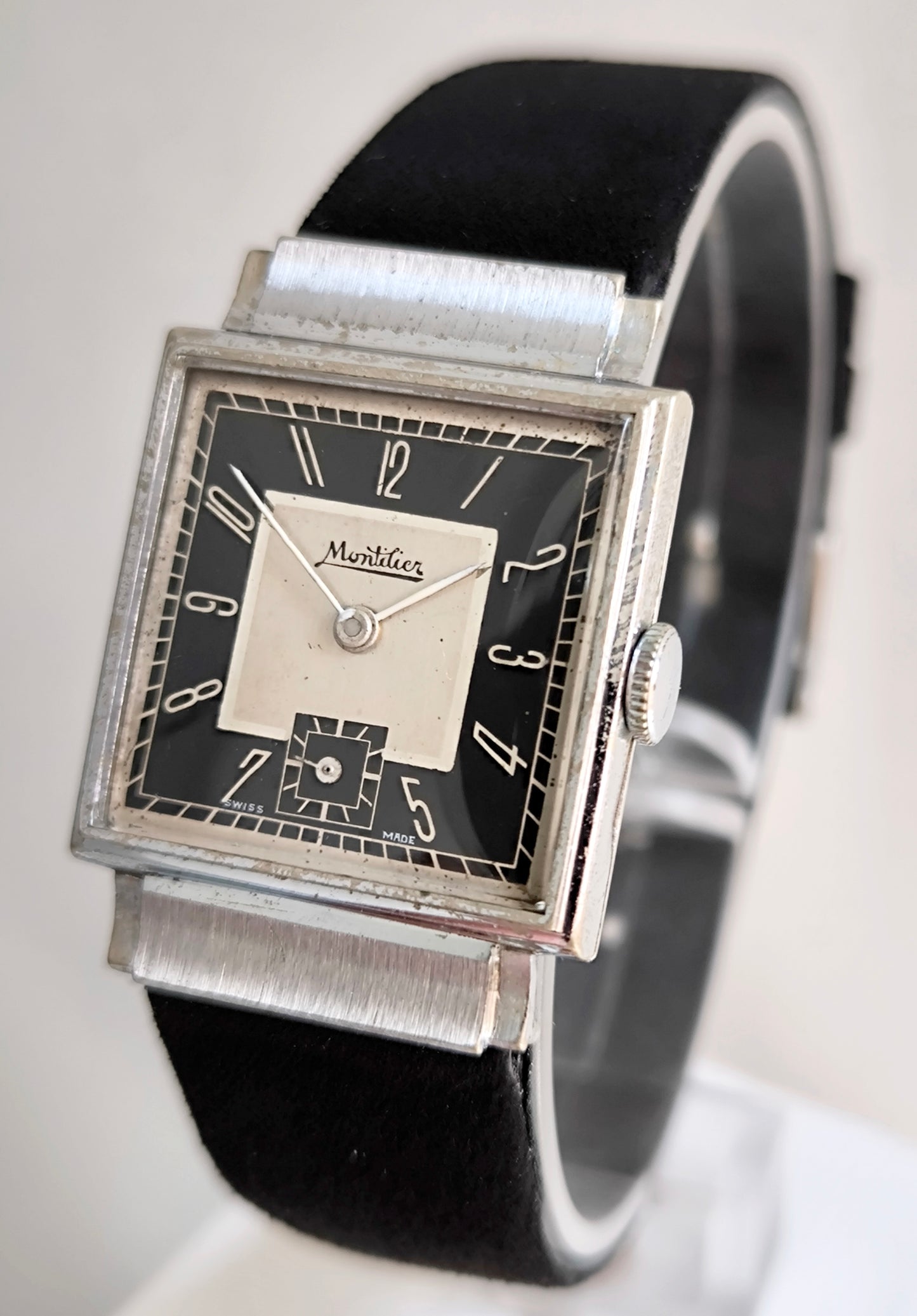 Vintage watch Montilier tank black dial art deco