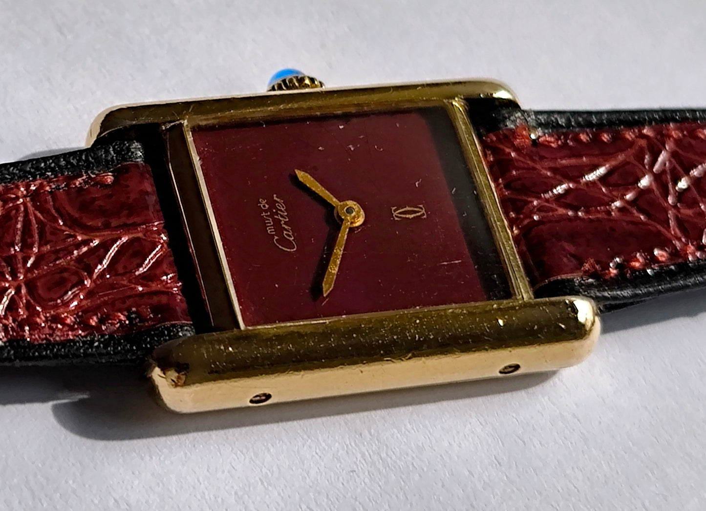 Must de Cartier Tank Burgundy dial 925 silver with 18k gold vermeil