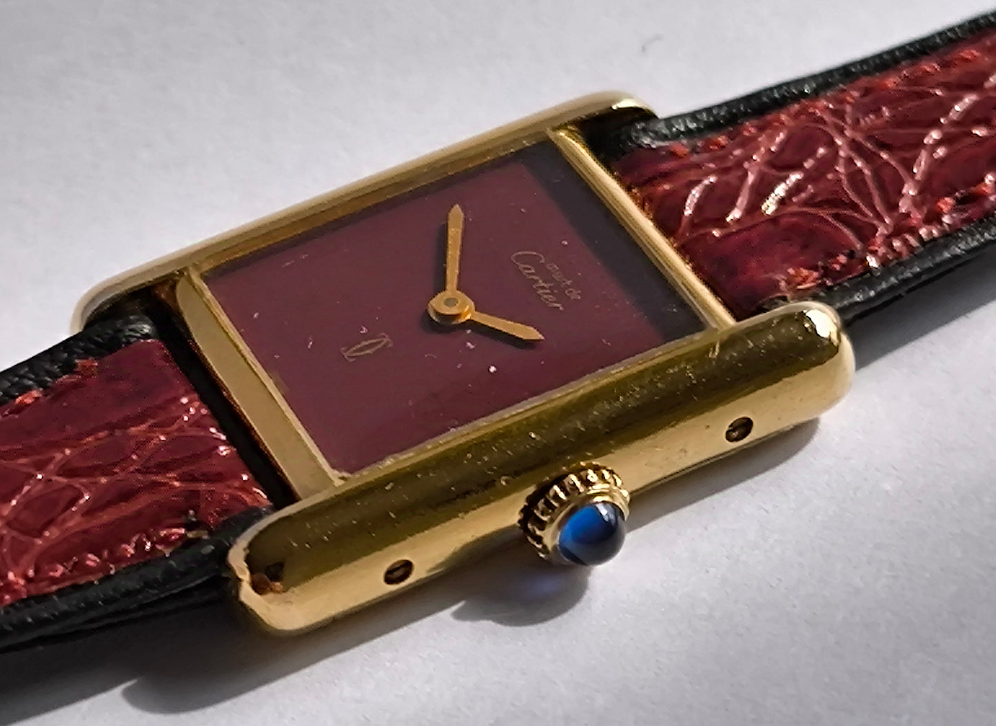 Must de Cartier Tank Burgundy dial 925 silver with 18k gold vermeil