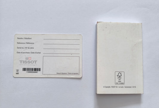 Tissot  Watch Guarantee Warranty Certificate Card
