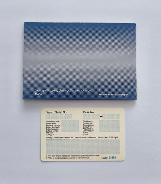 Genuine Seiko Warranty Card & Worldwide Guarantee Booklet
