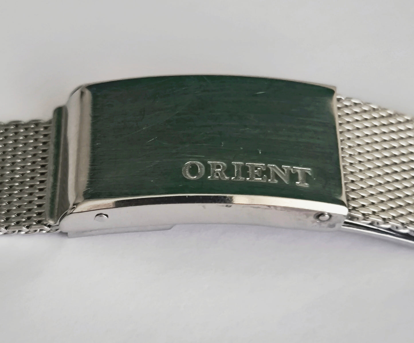 Vintage Orient stainless steel mesh watch bracelet, 18mm, signed clasp