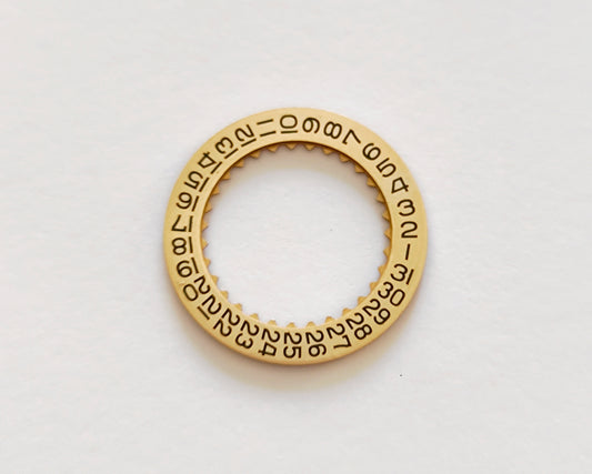 Certina KF 25-652 H3 date indicator disc gold champagne front view black numerals