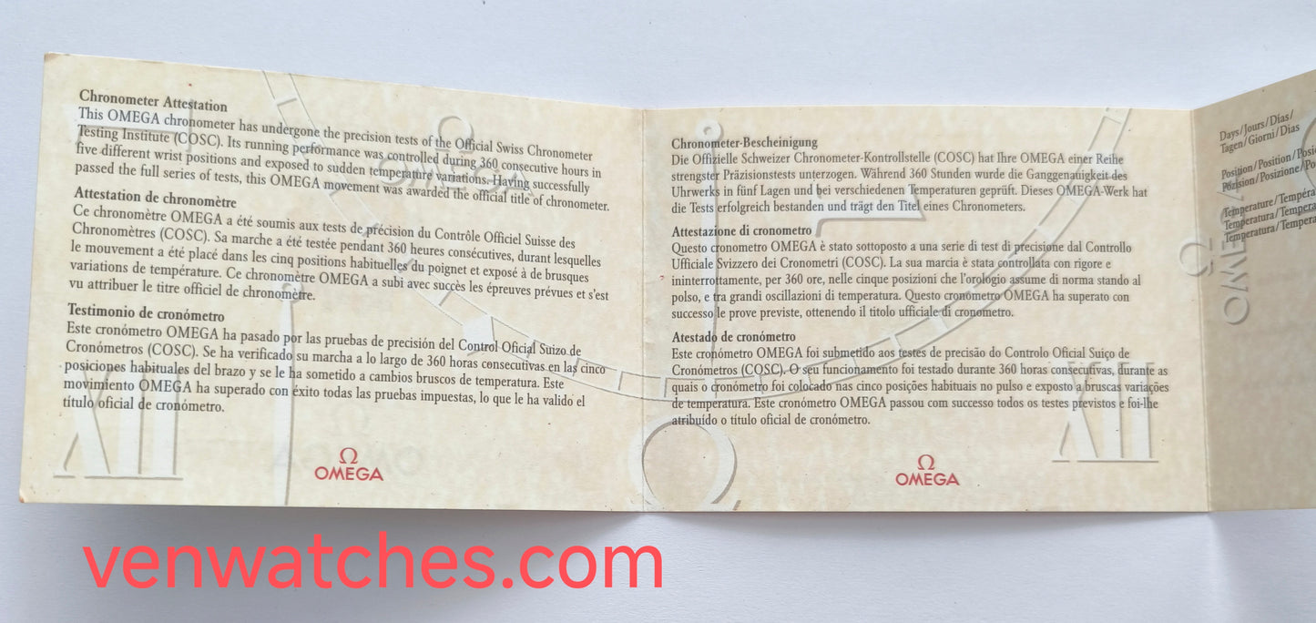 OMEGA Chronometer Warranty Booklet - Original Swiss Documentation