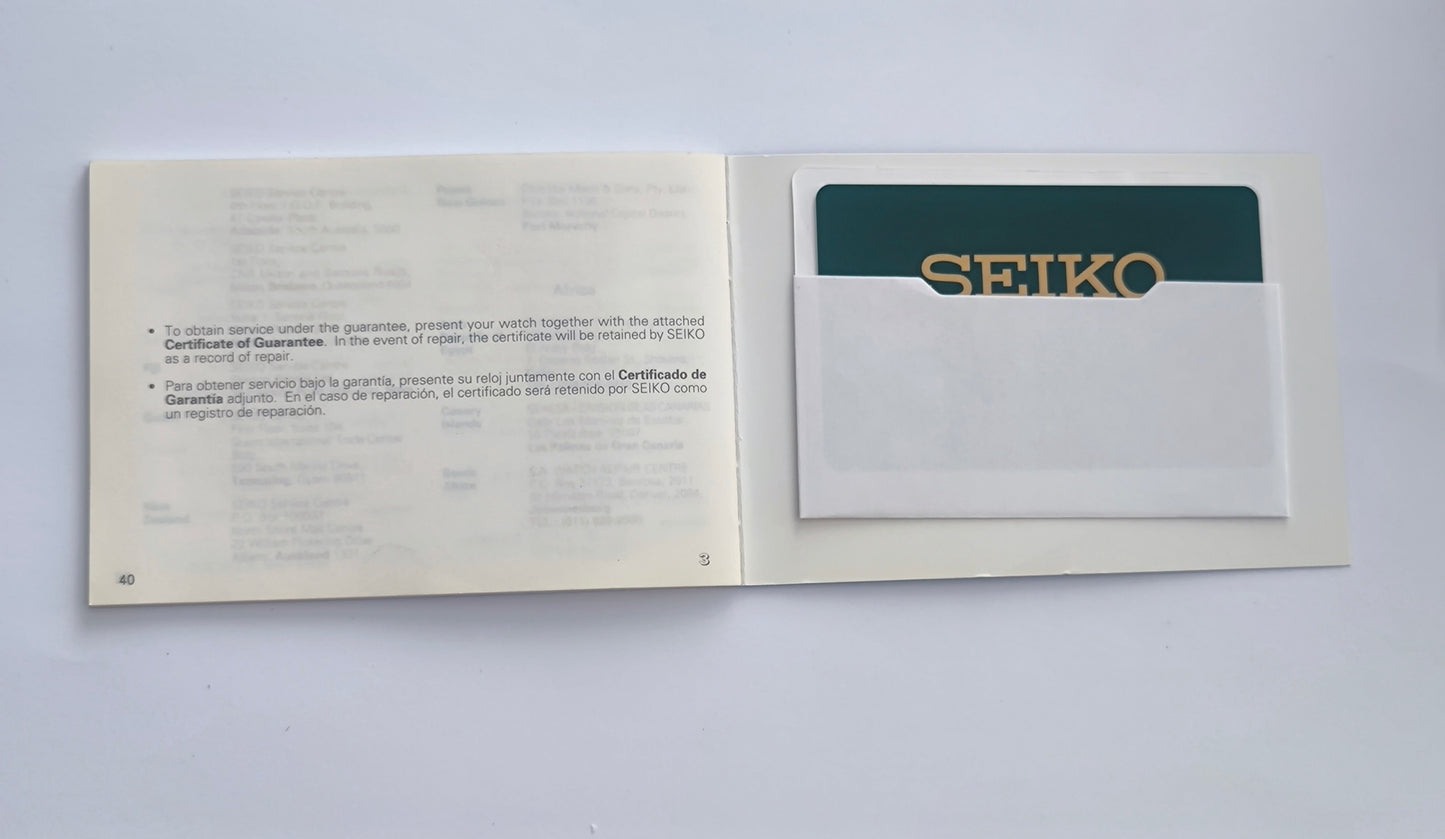 Original Seiko Kinetic Worldwide Guarantee Booklet & Warranty Card