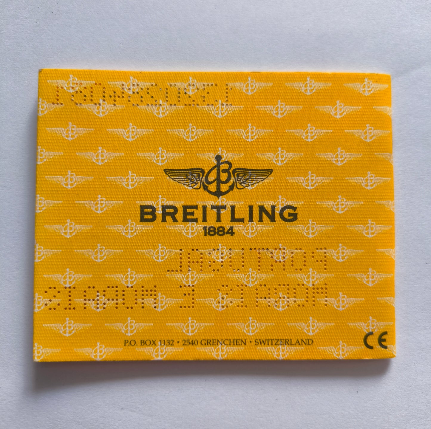 Breitling Watch Guarantee Warranty Certificate Card