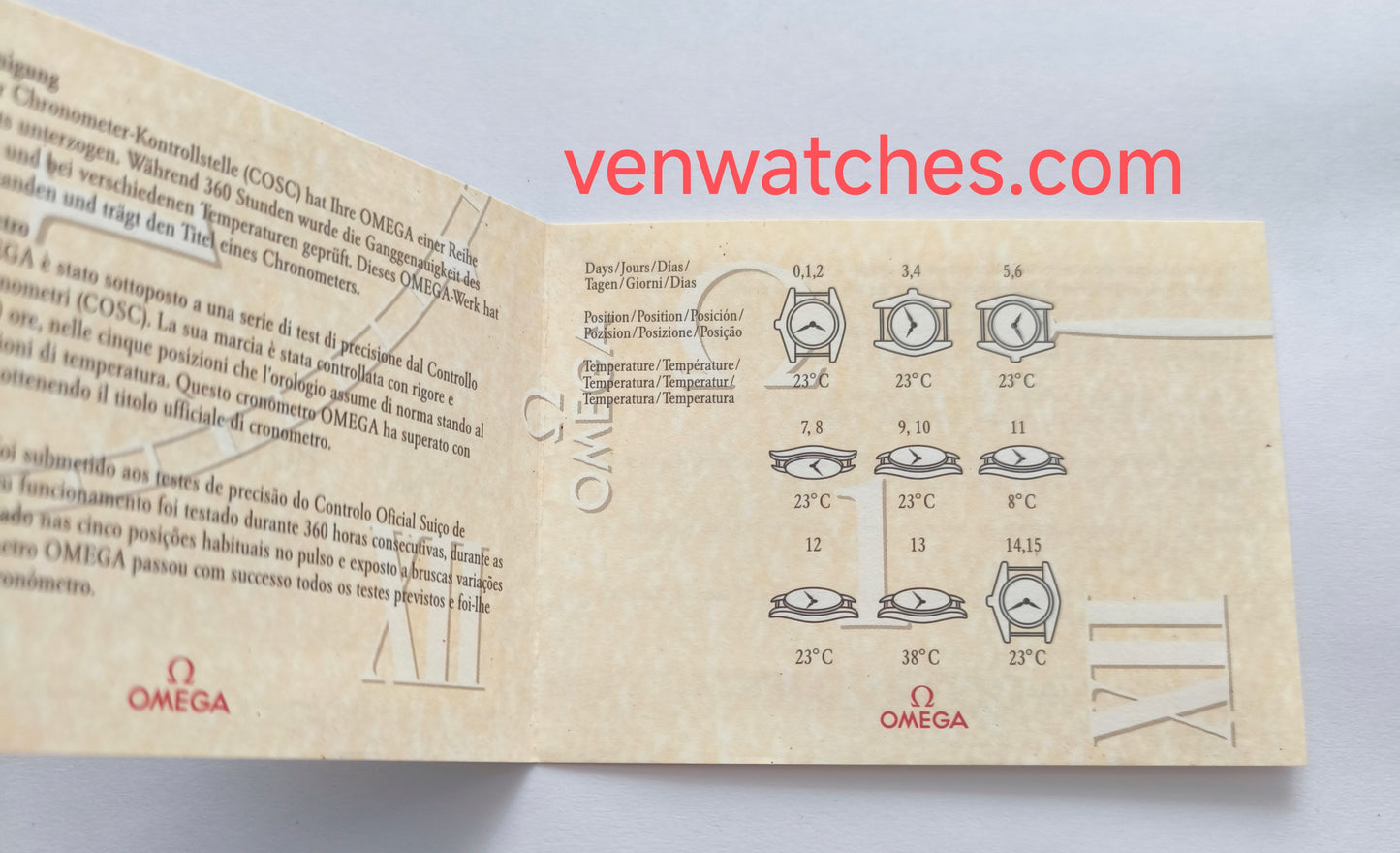 OMEGA Chronometer Warranty Booklet - Original Swiss Documentation