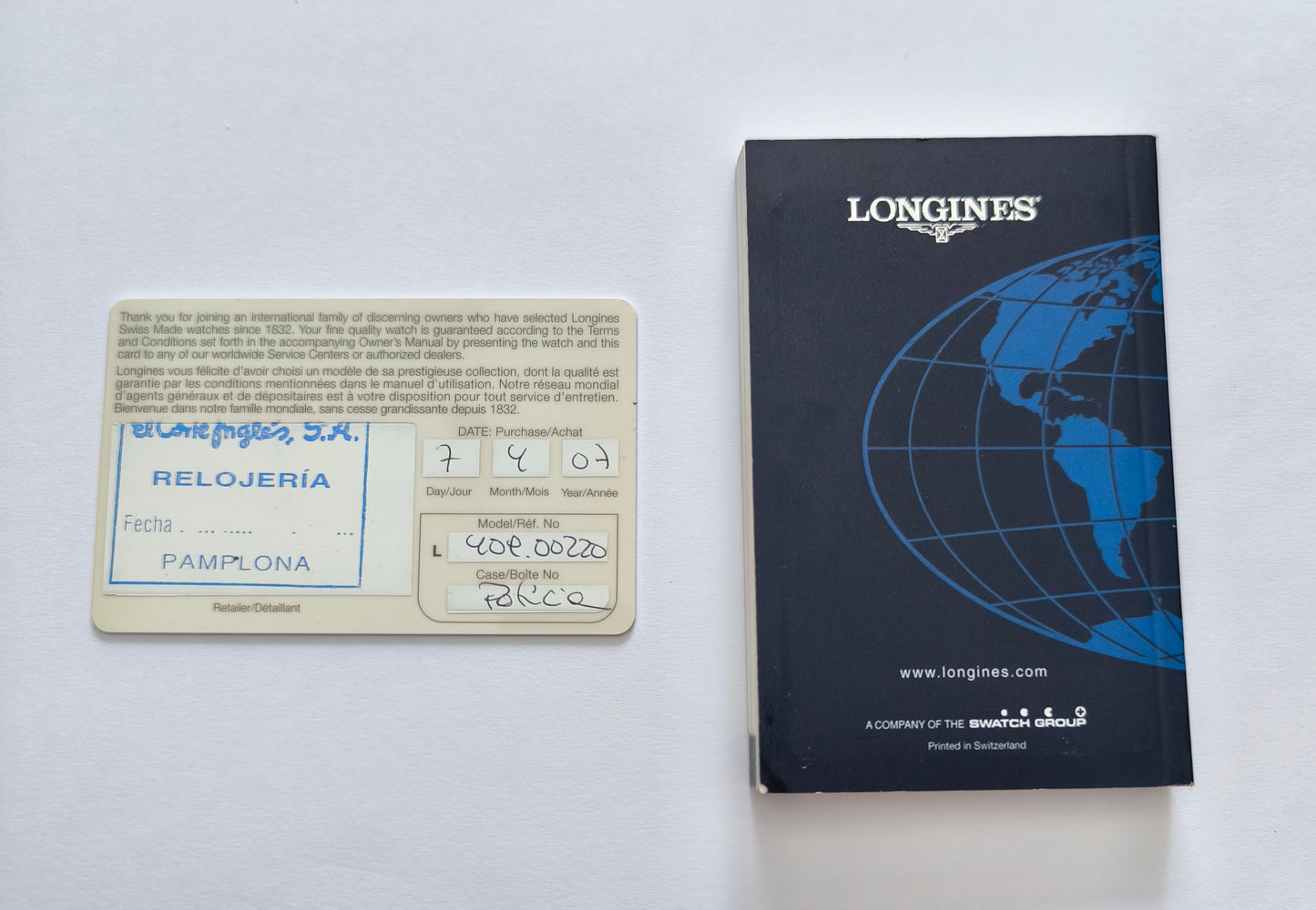 Longines Watch Guarantee Warranty Certificate Card