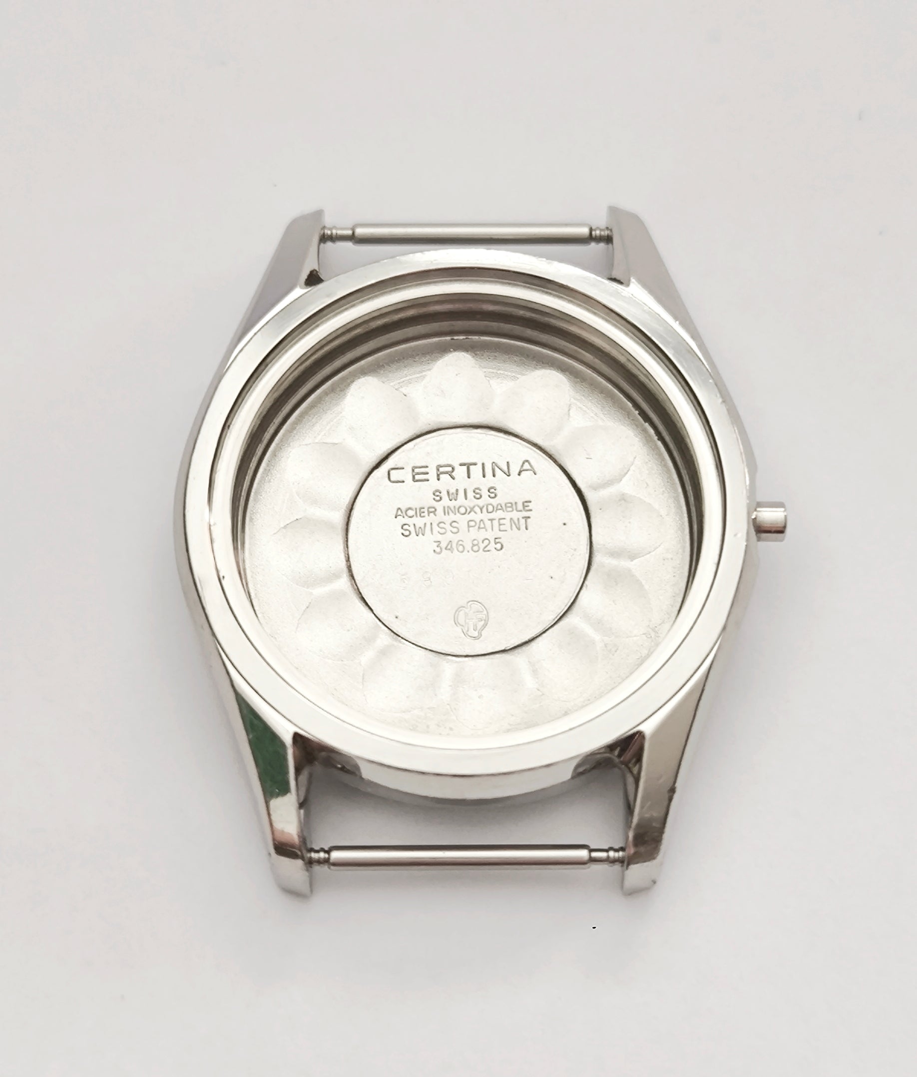 Certina DS1 Turtle caseback 346.825 stainless steel vintage watch case rear view