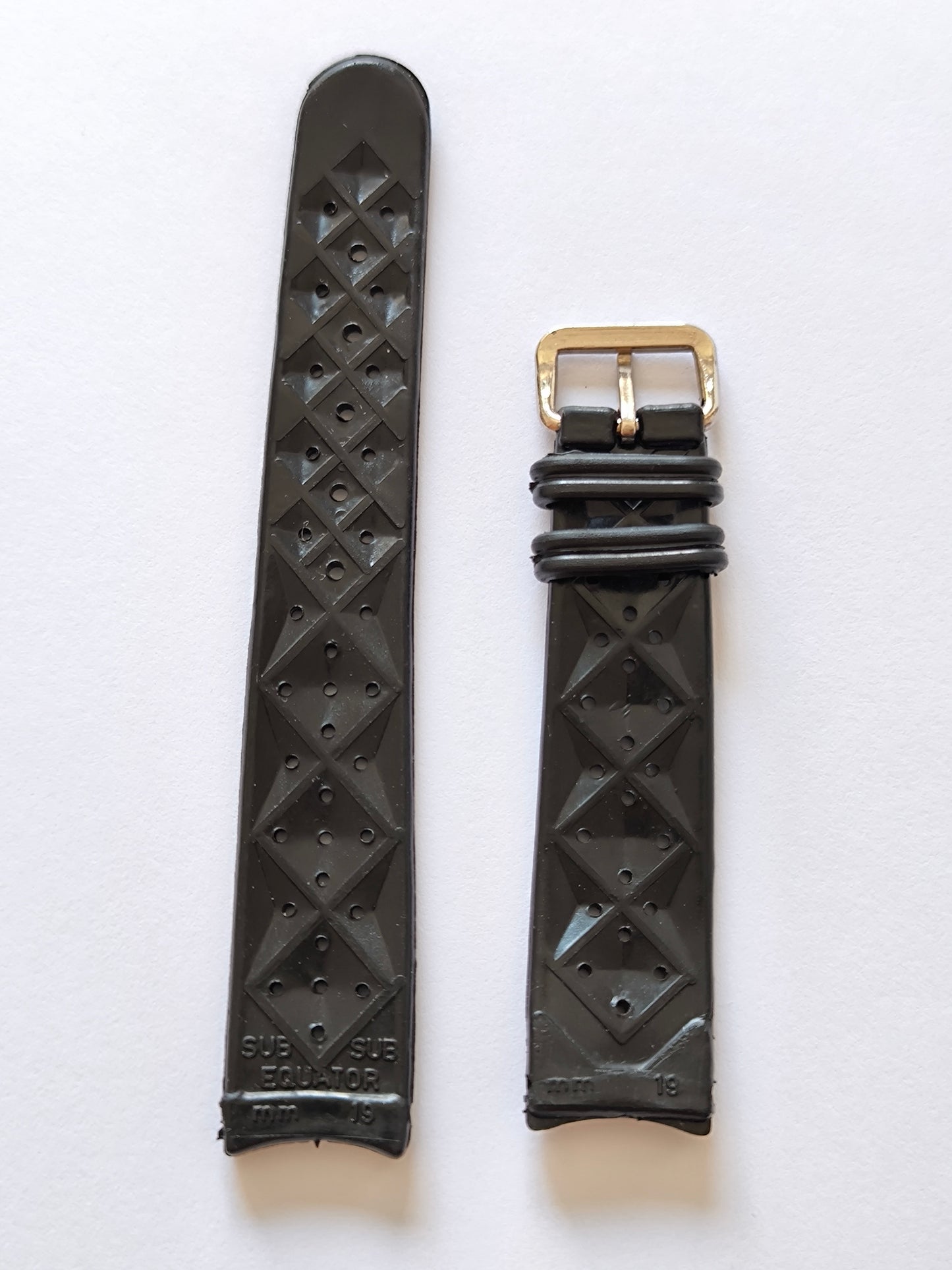 1960-70's SUB EQUATOR 19MM Curved Black Skin Diver Rubber Strap