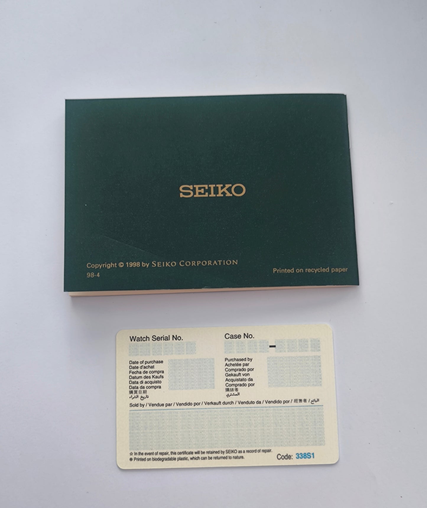 Original Seiko Kinetic Worldwide Guarantee Booklet & Warranty Card