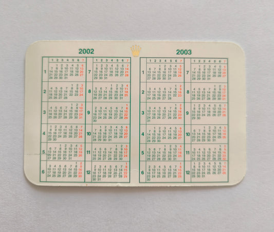 ROLEX CALENDAR CARD 2002- 2003